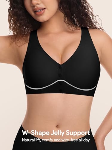 Angelhood Front Closure Racerback Jelly Bras for Women No Underwire - color: Black, size: Small