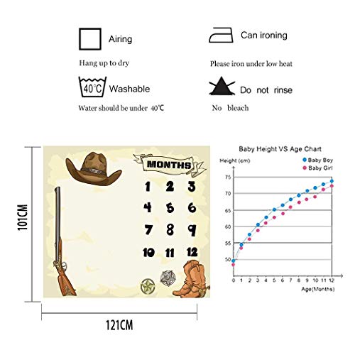 Western Cowboy Theme Baby Monthly Milestone Blanket, Soft Flannel, 48x40in - size: 48x40in