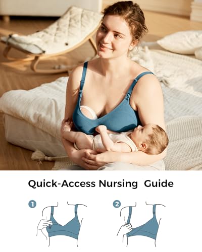 Momcozy Hands-Free Pumping Bra, Breathable Tencel™ Fabric Breast Pump Bra - color: Nordic Blue, size: Medium