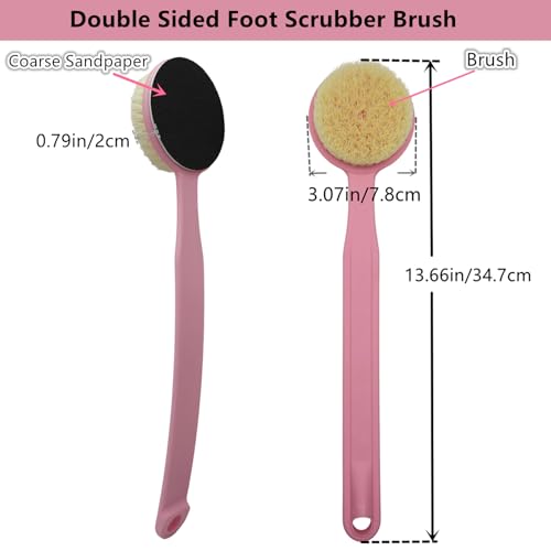 Foot File Callus Remover 13.7" Long Handle with Foot Scrubber Brush for Shower, 2-in-1 Sand Paper Pedicure Tool, Dead Skin Remover, Back Scrubber Body Brush for Deep Cleansing, Pink - color: Pink