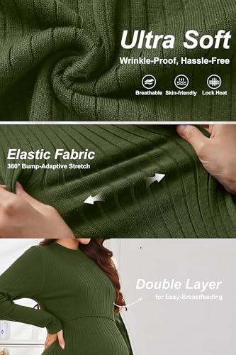OUGES Women's Wool Blend Sweater Nursing Ribbed Fall Maternity Dress - color: Amy Green, size: X-Large