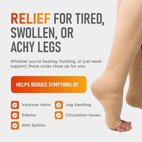 Lemon Hero Zipper Compression Socks 15-20mmHg Open Toe for Women & Men - color: Beige, size: X-Large