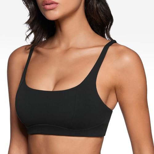INGIA Women's Square Scoop Neck Sports Bra Thin Strap Padded Yoga Bra - color: Black, size: X-Small