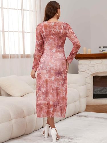 Women's Maternity Mesh Dress 2-Piece Maxi Bodycon Dress - color: Red Floral, size: Large