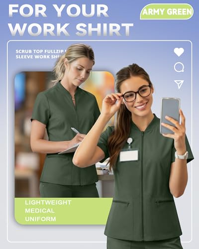 Oakgarden Womens Scrub Top Short Sleeve Nurse Shirts - color: Army Green, size: Medium