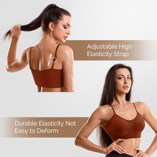 Omisy 4 Pack Sports Bras for Women, Padded Bralettes with Adjustable Straps - color: Black, Caramel, Green, Nude, size: Small