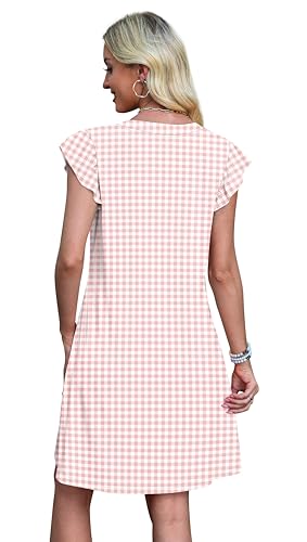 OFEEFAN Spring Summer Dresses for Women 2026 Casual Ruffle Sleeve V Neck Loose Swing Sundresses with Pockets Plain/Print - color: Print 02, size: Medium