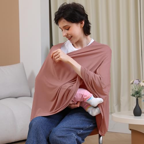 Seejoy Multi-use Nursing Cover for Breastfeeding, 360°Full Coverage Nursing Poncho, Rayon Soft & Breathable Breastfeeding Cover up (Smooth Rayon, Blush) - color: Blush