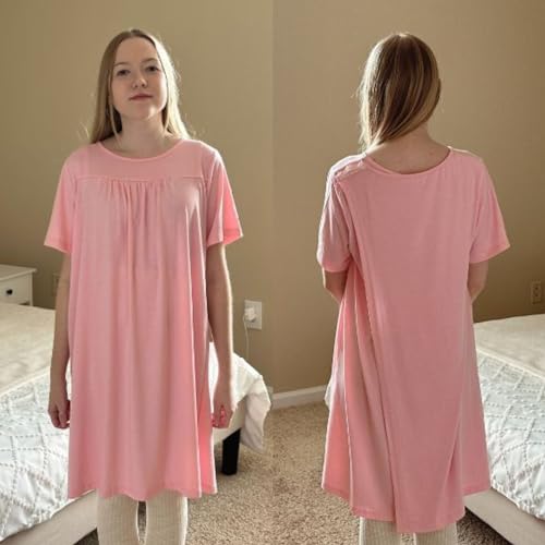 Deyeek Hospital Gowns for Women Tear Away Snap Open Back Post Surgery Dress - color: Pink, size: Medium