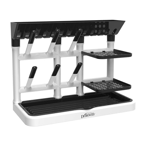 Dr. Brown's Drying Tower, Stand-Up Drying Rack, Countertop Baby Bottle Drying with Organized Storage for Baby Essentials, Space Saving Vertical Rack, Black/White - size: Countertop, style: Black/White Stand-Up Drying Rack