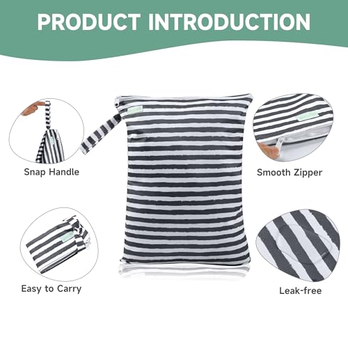 wegreeco Wet Dry Bag for Baby Swimsuit, Small Wet Dry Bag for Clothes Diaper and Breast Pump Parts, Large Baby bag for Travel,Gym Clothes,Beach,Pool,Extra Clothes (Black&Grey Stripes) - color: Stripes