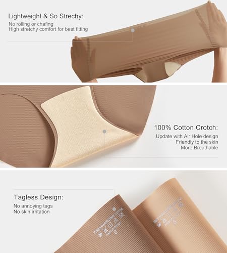 SHARICCA Seamless High Waisted Briefs Underwear Womens No Show Panties Pack - color: 5p - Soft Browns & Nudes, size: Medium