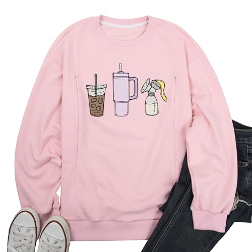UNIQUEONE Nursing Sweatshirt Women Hidden Zip Breastfeeding Shirts - color: Pink-2, size: Medium
