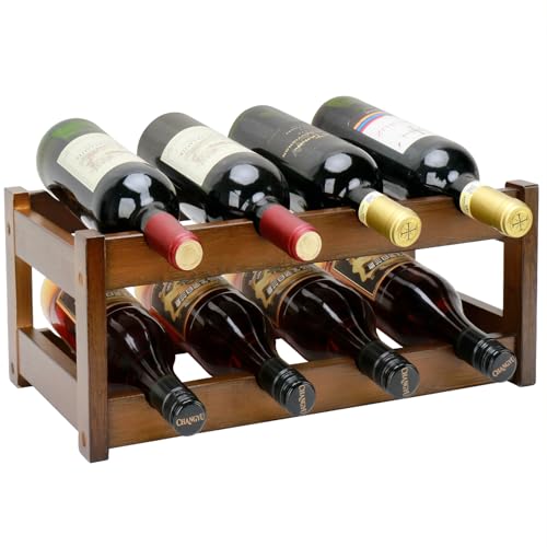 Bamboo Wine Rack, 2-Tier 8 Bottles Wine Storage Cabinet Shelf - color: 2 Tiers Walnut, size: 6.89 in