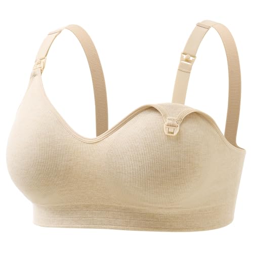 Momcozy U.S. Cotton Nursing Bras for Breastfeeding Seamless Maternity Bra - color: Warm Oatmeal, size: Medium