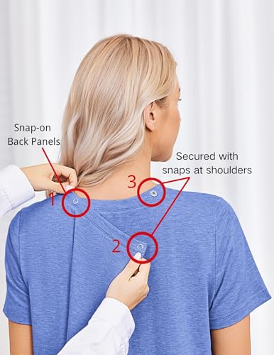 Deyeek Post Surgery Shirts for Women Tear Away Snap Open Back Hospital Tops - color: Blue, size: Large