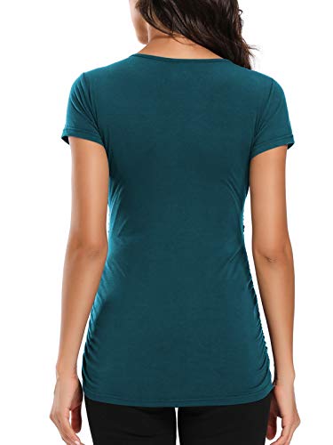 Glampunch Women's Maternity Nursing Tops Short Sleeve V Neck Breastfeeding Tee Shirts Pregnancy Tops - color: Peacock Blue, size: Medium