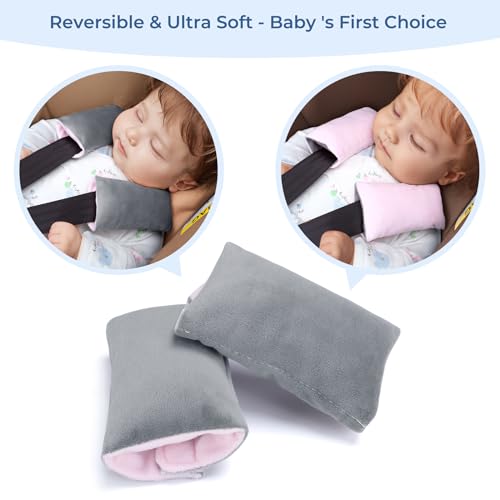 COOLBEBE Car Seat Straps Shoulder Pads for Baby Kids - color: Grey/Pink, size: Small (Pack of 1)