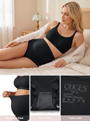 OUGES Women’s Modal 3 Pack Seamless Maternity Underwear Over Belly Stretchy High Waist Soft Pregnancy Postpartum Panties - color: Black+black+nude, size: X-Large