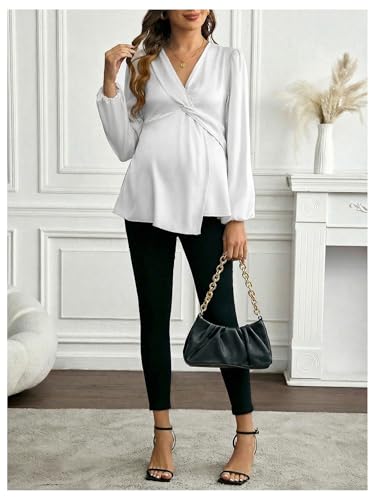 MakeMeChic Women's Maternity Shirts Blouse Satin Work Clothes Babydoll Tops - color: White, size: Small
