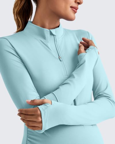 G4Free Lightbreeze Maternity Shirts Long Sleeve Quarter Zip Pregnancy Top - color: Light Blue, size: Medium