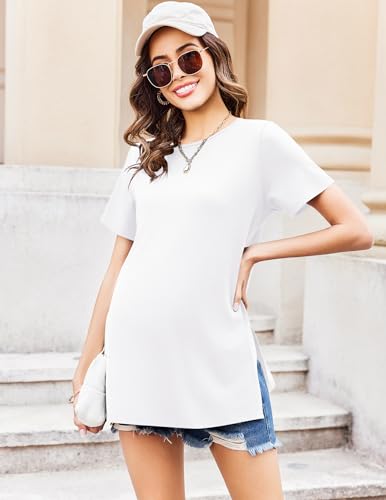 Ekouaer 3 Pack Maternity Shirts Short Sleeve Pregnancy Tops Summer Clothes - color: White/Black/Navy, size: Medium