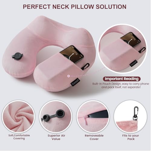 Keemall Inflatable Travel Neck & Shoulder Pillow for Airplanes&Long Trips - color: Pastel Pink, size: Medium