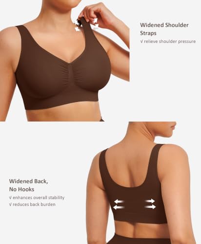 FeelinGirl Seamless Everyday Bras for Women No Underwire with Wide Straps - color: Dark Brown, size: Large