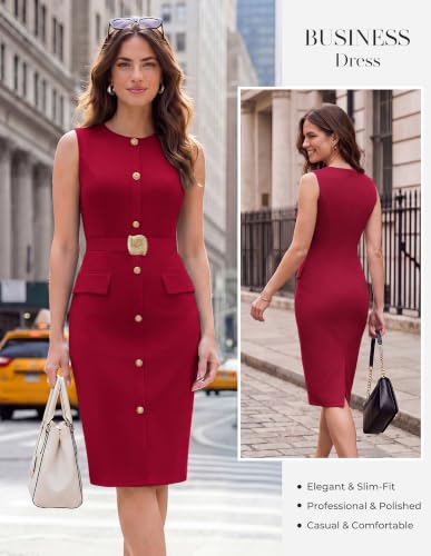 GRACE KARIN Women's Work Business Casual Dresses Office Fall Outfit - color: Dark Red, size: Large