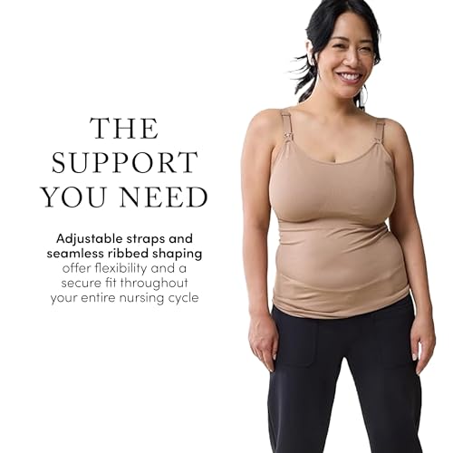 Ingrid & Isabel Basics - Postpartum Nursing & Pumping Cami for Breastfeeding - Seamless Nursing Tank Top - color: Taupe, size: Medium