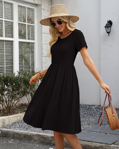 COSSEN Women's 2026 Summer Midi Dress Crew Neck Short Sleeve - color: B01-black, size: Medium