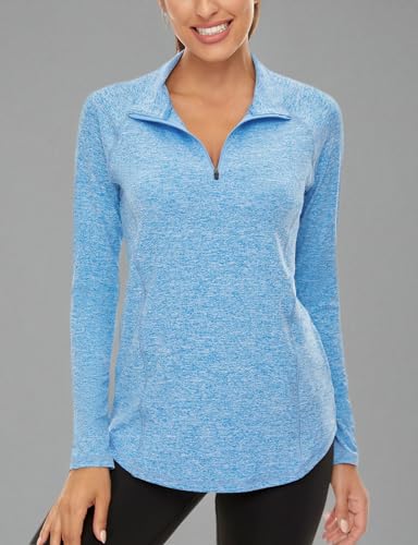 LURANEE Womens UPF 50+ Long Sleeve 1/4 Zip Pullover Athletic Hiking Running Workout Tops - color: Blue, size: Small