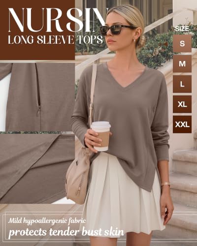Riyiper 3 Pack Women's Nursing Shirts for Breastfeeding - color: Coffee, Apricot, Black, size: Large
