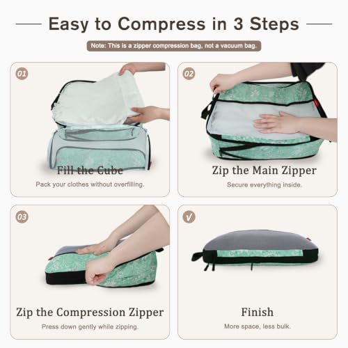 U+U 10 Set Compression Packing Cubes, Travel Organizers (Green Paisley) - color: Green Paisley, size: 10 Set