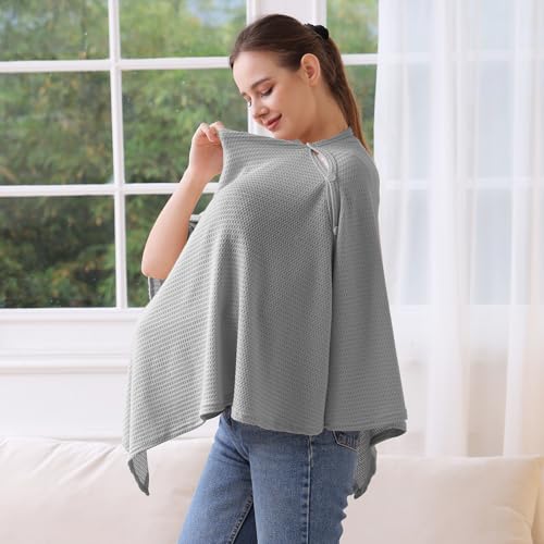 Knit Nursing Cover for Baby Breastfeeding, Breathable and Soft, Wide Neck with Stretch for Easy View (Grey) - color: Grey