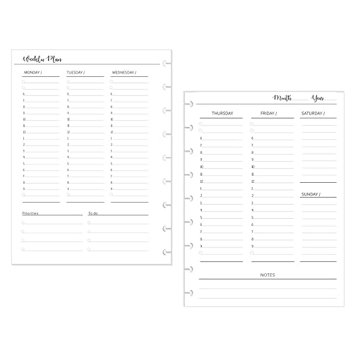 Undated Weekly Planner Inserts for 6 months, Fits 9 Disc Planners Calendar Refills Weekly Calendar Inserts, Undated Weekly Planner FeroniArt Planner Inserts Compatible with Happy Planner ARC and TUL