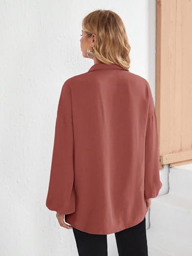 MakeMeChic Women's Maternity Blouse Long Sleeve Belted Button Down Tops - color: Redwood, size: Medium
