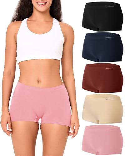 BAMBOO COOL Womens Boyshorts Underwear Mid Rise Boxer Briefs Panties - color: Multicoloured D (5-pack), size: X-Large