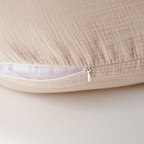 Konssy 2-Pack 100% Cotton Muslin Nursing Pillow Covers, Soft Cover for Baby - color: Brown Leaf, Pink Sun