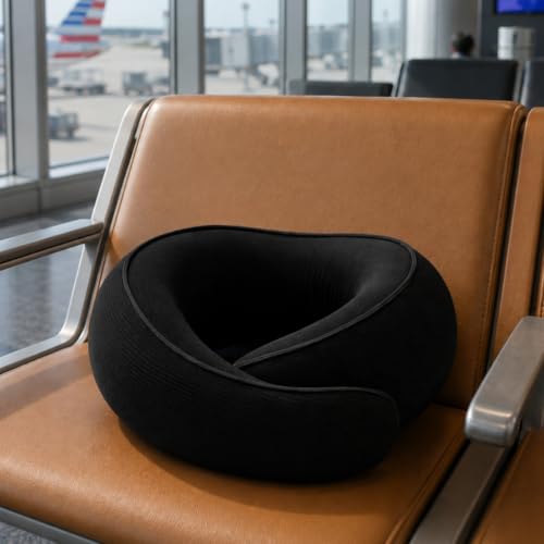 FlyHugz® Neck Travel Pillow Memory Foam Neck Pillow, Midnight Black - color: Midnight Black