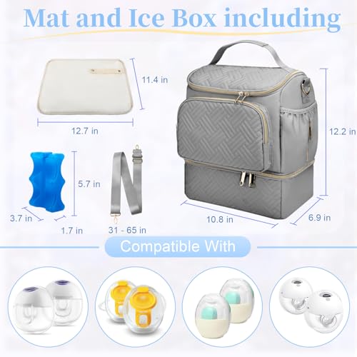 Wearable Breast Pump Bag with Cooler Compartment & Ice Pack & Mat - color: Grey