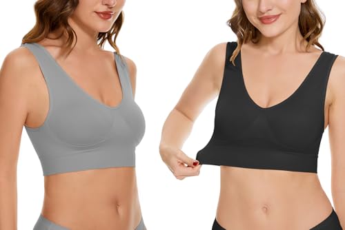 Women's Wireless Sleep Bras Unpadded Seamless Comfort Bras Throw-on Wirefree Bralettes 3 Pack - color: Black*white*grey, size: XX-Large