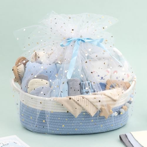 30 Piece Baby Gift Basket – Luxury Curated Baby Gift Basket for Newborn - color: White blue
