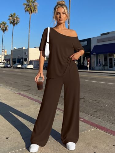 Trendy Queen Womens 2 Piece Lounge Sets Matching Comfy Outfits Clothing - color: Brown, size: Medium