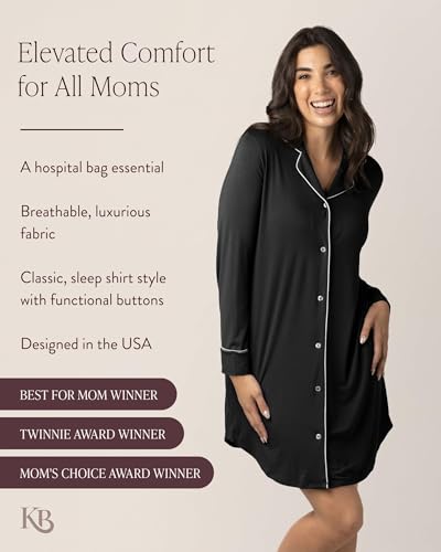 Kindred Bravely Clea Long Sleeve Maternity Nursing and Postpartum Nightgown - color: Black, size: X-Large