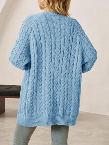 Saodimallsu Womens Cable Knit Cardigans Oversized Chunky Fall Sweater Dress - color: Blue, size: Large