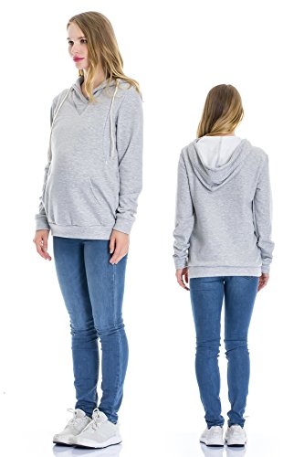 Smallshow Women's Fleece Maternity Nursing Sweatshirt Hoodie Kangaroo Pocket - color: Light Grey, size: Small
