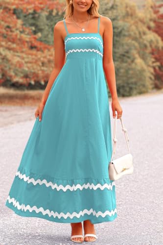 PRETTYGARDEN Women's Summer Spaghetti Strap Boho Maxi Dress - color: Aqua Green, size: Medium