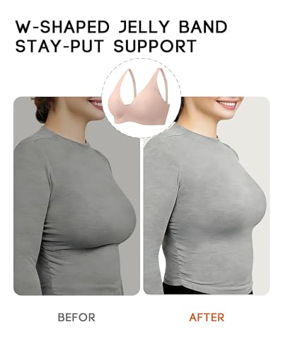 VQJ Women's Wireless Push Up Plunge T-Shirt Jelly Bras - color: Blush Pink, size: X-Large