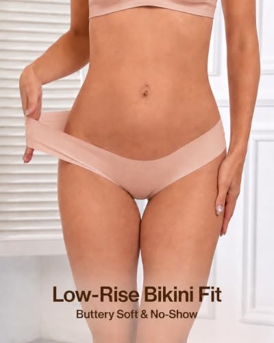 Ubras Seamless Underwear For Women, Bikini Underwear No Show Hipster Pack - color: Black + Nude (5 Pack), size: Small